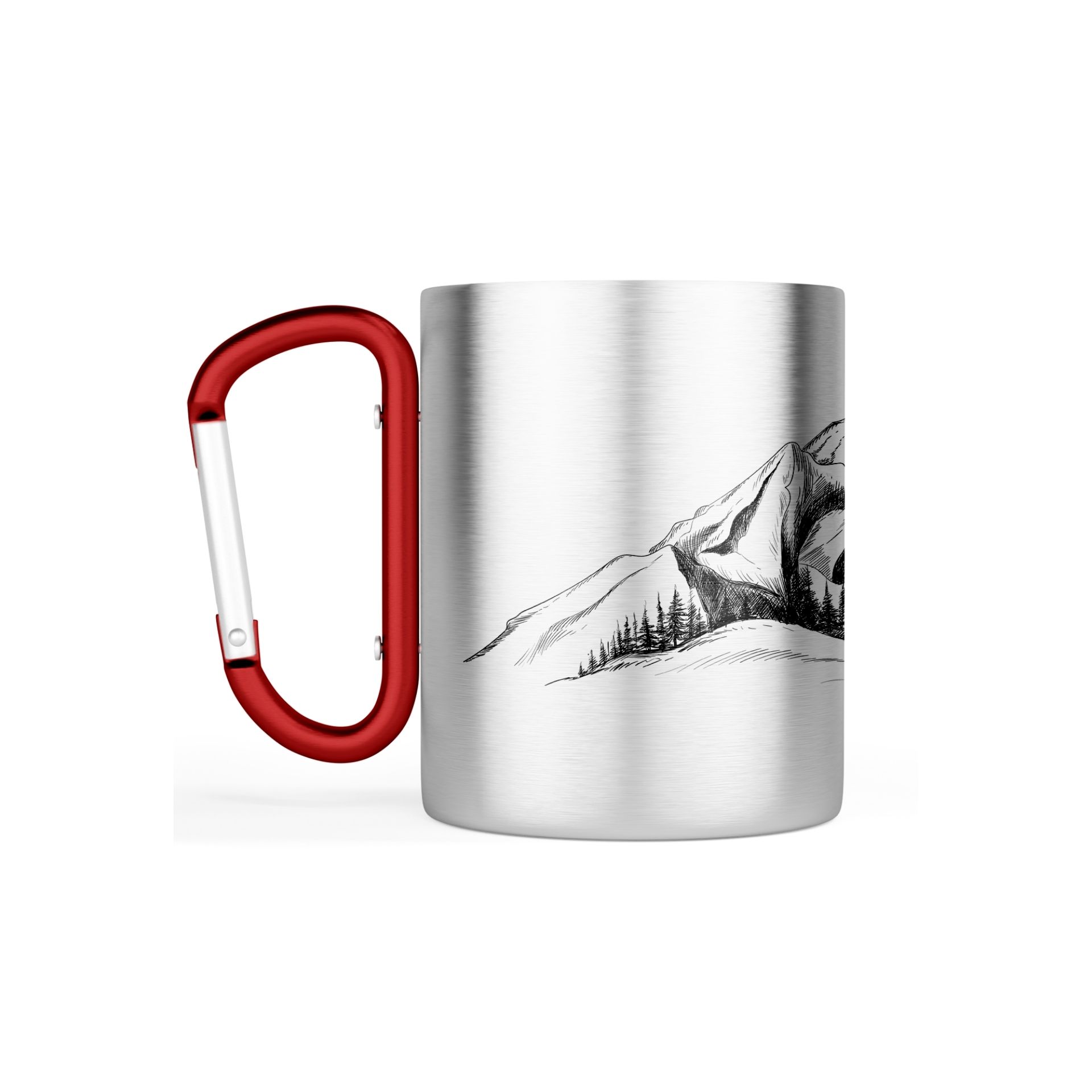 Karabiner Edelstahltasse Berg handgezeichnet 